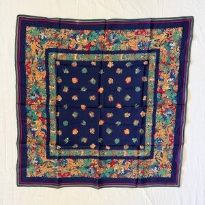 Vtg Christian Dior Hand Rolled Silk Scarf Jungle Animal Navy France Made 29.5”